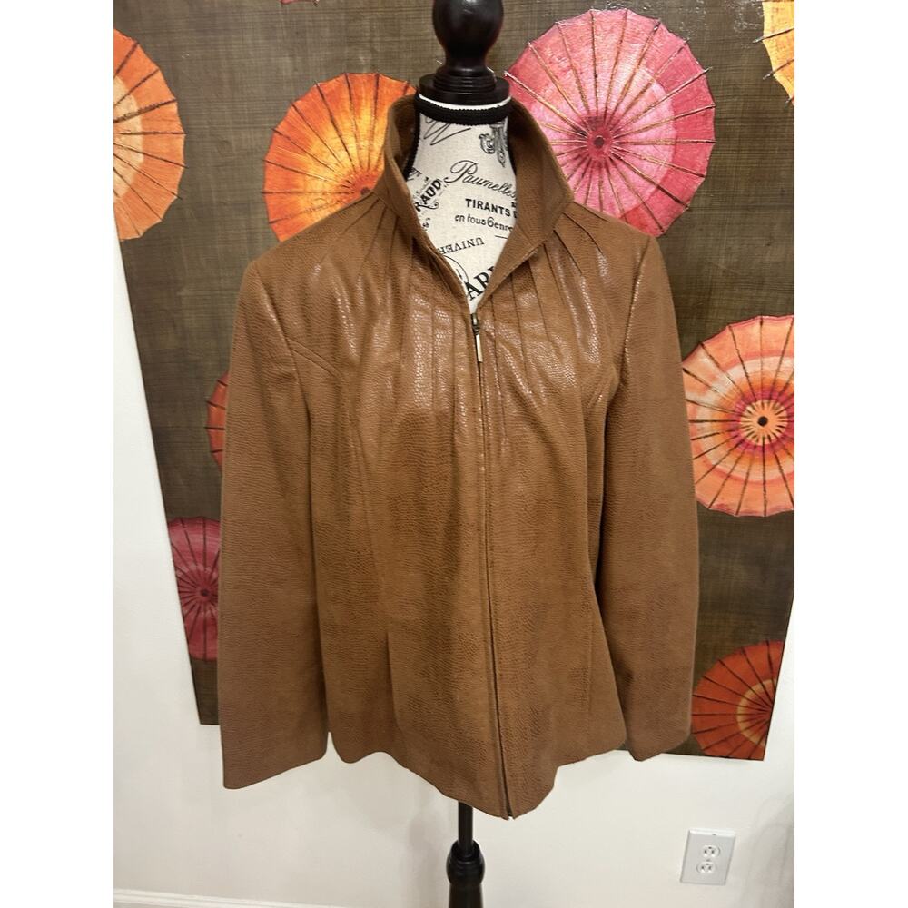 Kim Rogers Caramel Brown Full Zip Jacket Retro Utility Casual Chic Size 14